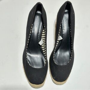 Verona Women’s Black Espadrille Wedge Shoes Slip-On Casual Canvas Jute Heels